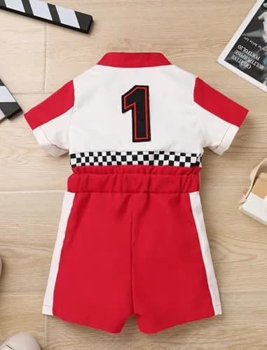 IWEMEK Baby Boy Race Car Driver Outfit 1st Birthday Party Fast One Birthday Outfit 100% Polyester (Red-1Y) thumbnail 3