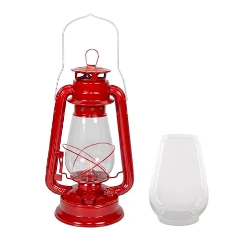 Stansport 127 Hurricane High Oil Lantern (Red, 12-Inch) with Replacement Globe | Red Metal Fuel Lantern for Camping & Outdoors thumbnail 1