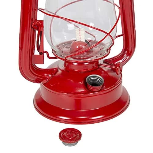 Stansport 127 Hurricane High Oil Lantern (Red, 12-Inch) with Replacement Globe | Red Metal Fuel Lantern for Camping & Outdoors thumbnail 4