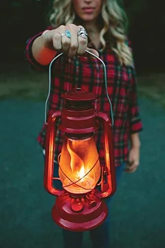 Stansport 127 Hurricane High Oil Lantern (Red, 12-Inch) with Replacement Globe | Red Metal Fuel Lantern for Camping & Outdoors thumbnail 7