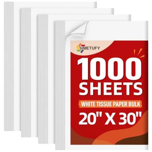 Simetufy White Tissue Paper Bulk 50cm x 75cm (20"x 30") | 1000 Sheets for Gift Bags, Crafts, Packaging thumbnail 1