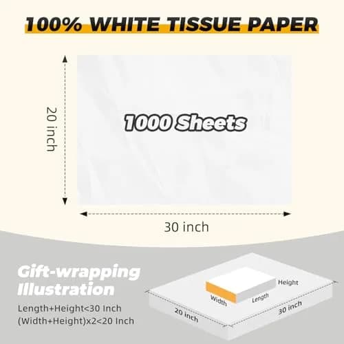 Simetufy White Tissue Paper Bulk 50cm x 75cm (20"x 30") | 1000 Sheets for Gift Bags, Crafts, Packaging thumbnail 2