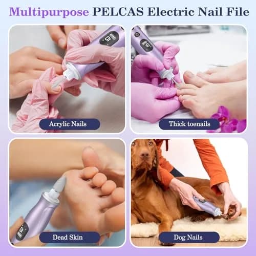 PELCAS Cordless Electric Nail Drill Purple 16.51cm (6.5") | 10-Speed Portable Manicure & Pedicure Kit with LED Light thumbnail 6