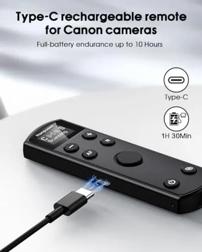 Hanpusen Rechargeable Wireless Shutter Release Remote for Canon Cameras with OLED Screen | 10m (32.8ft) Range thumbnail 5