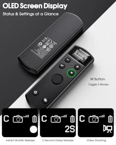 Hanpusen Rechargeable Wireless Shutter Release Remote for Canon Cameras with OLED Screen | 10m (32.8ft) Range thumbnail 6