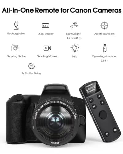 Hanpusen Rechargeable Wireless Shutter Release Remote for Canon Cameras with OLED Screen | 10m (32.8ft) Range thumbnail 2