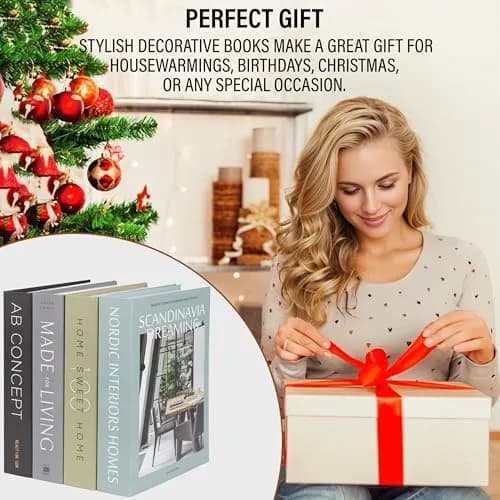 PROBENEX Decorative Books Set of 4 | Faux Olive Green Book Decor for Shelves & Coffee Tables thumbnail 7
