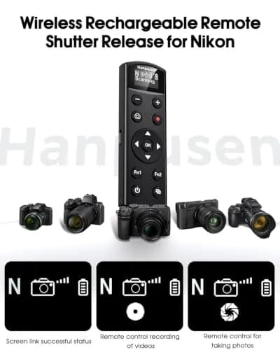 Hanpusen Rechargeable Wireless Shutter Remote with OLED for Nikon Z Series Cameras | 10m Range thumbnail 6