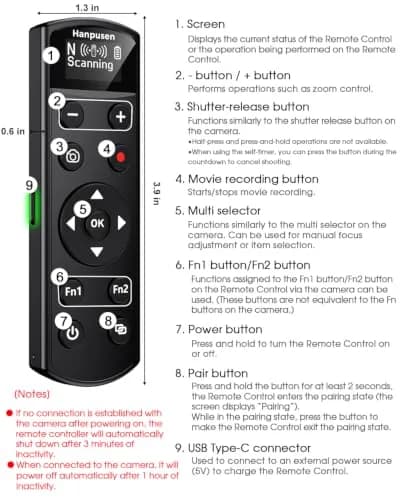 Hanpusen Rechargeable Wireless Shutter Remote with OLED for Nikon Z Series Cameras | 10m Range thumbnail 8