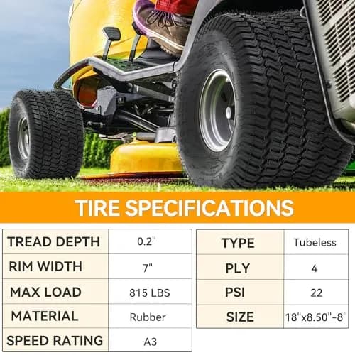 YINTATECH 18x8.5-8 Lawn Mower Tires Set of 2 | 4-Ply Tubeless Turf Tires for Lawn & Garden Vehicles thumbnail 4