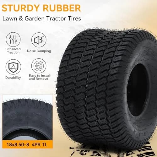 YINTATECH 18x8.5-8 Lawn Mower Tires Set of 2 | 4-Ply Tubeless Turf Tires for Lawn & Garden Vehicles thumbnail 2