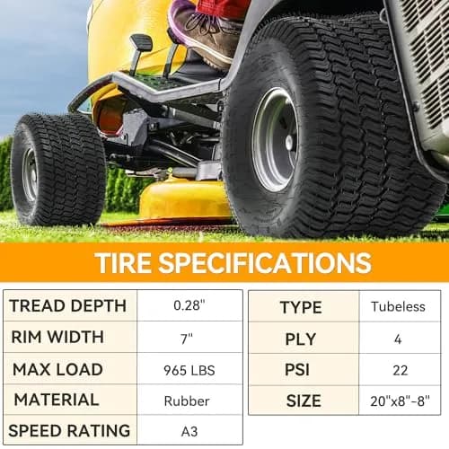 YINTATECH 20x8-8 Lawn Mower Tires Set of 2, 4Ply Tubeless for Lawn & Garden Vehicles thumbnail 4