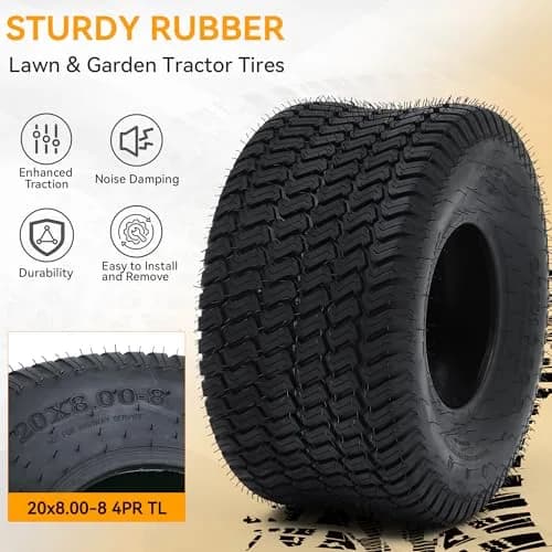 YINTATECH 20x8-8 Lawn Mower Tires Set of 2, 4Ply Tubeless for Lawn & Garden Vehicles thumbnail 2