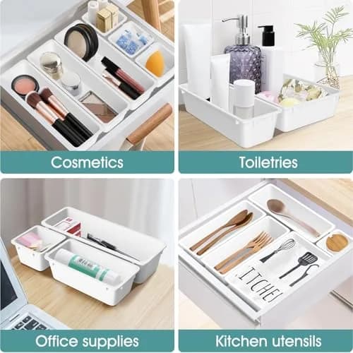 WOWBOX 25 PCS Plastic Drawer Organizer Set, White | 4 Sizes for Makeup, Office, Craft Supplies thumbnail 4