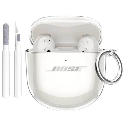 Aircawin Clear Case for Bose QuietComfort Earbuds II / Ultra (2022-2025 Models) | Hingeless TPU Protective Cover with Carabiner & Cleaning Pen thumbnail 1