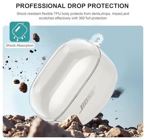 Aircawin Clear Case for Bose QuietComfort Earbuds II / Ultra (2022-2025 Models) | Hingeless TPU Protective Cover with Carabiner & Cleaning Pen thumbnail 3