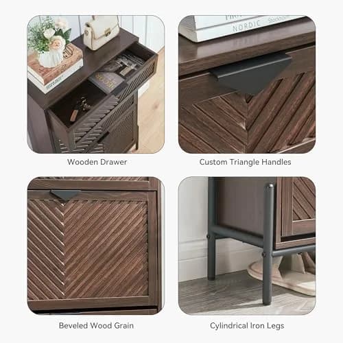 VIPLUMI Shoe Cabinet with 2 Flip Drawers | Narrow Entryway Storage in Brown thumbnail 5