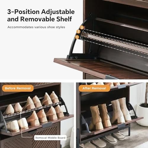VIPLUMI Shoe Cabinet with 2 Flip Drawers | Narrow Entryway Storage in Brown thumbnail 3