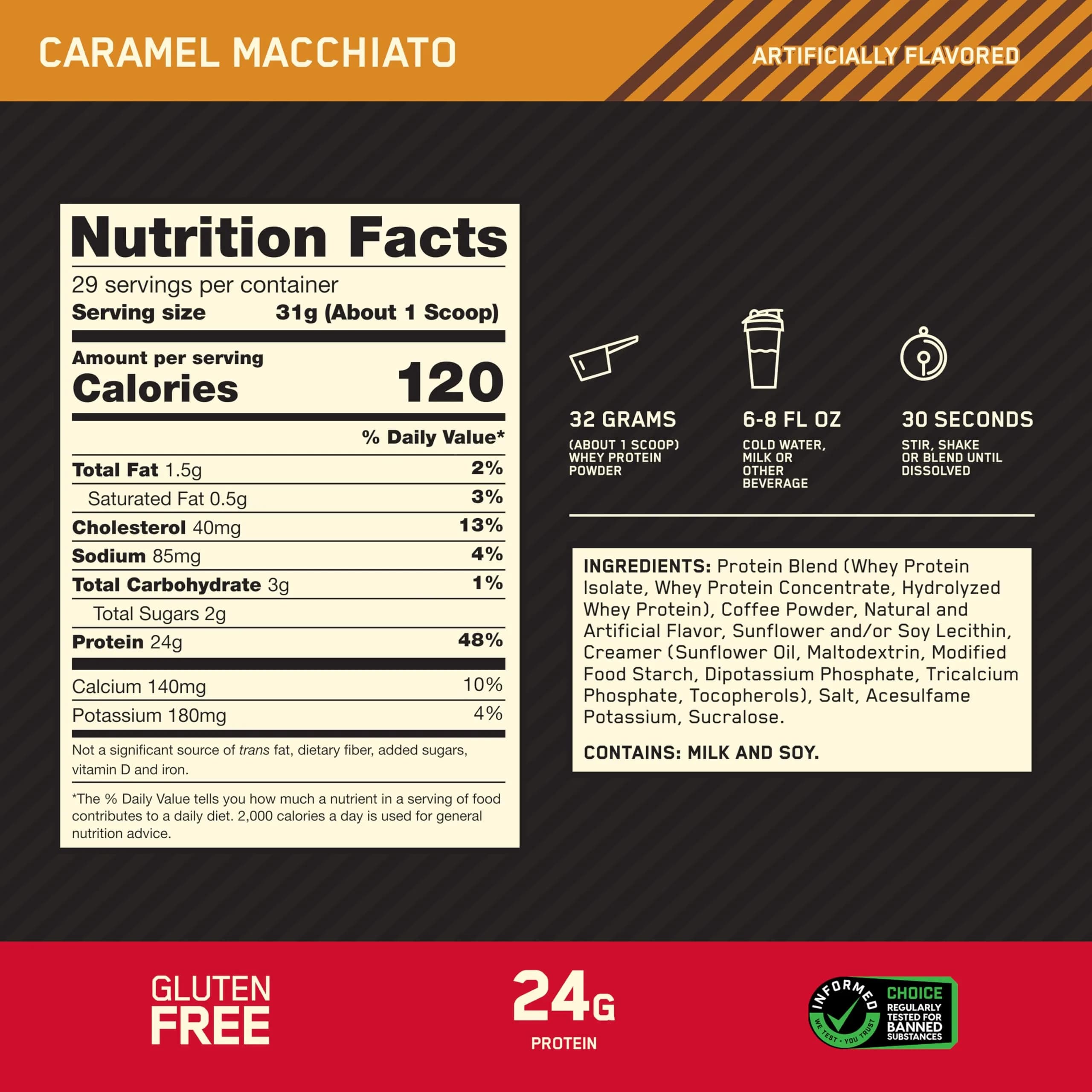 Optimum Nutrition Gold Standard 100% Whey Protein Powder, Caramel Macchiato, 2 Pound | High Protein Post-Workout Recovery thumbnail 3