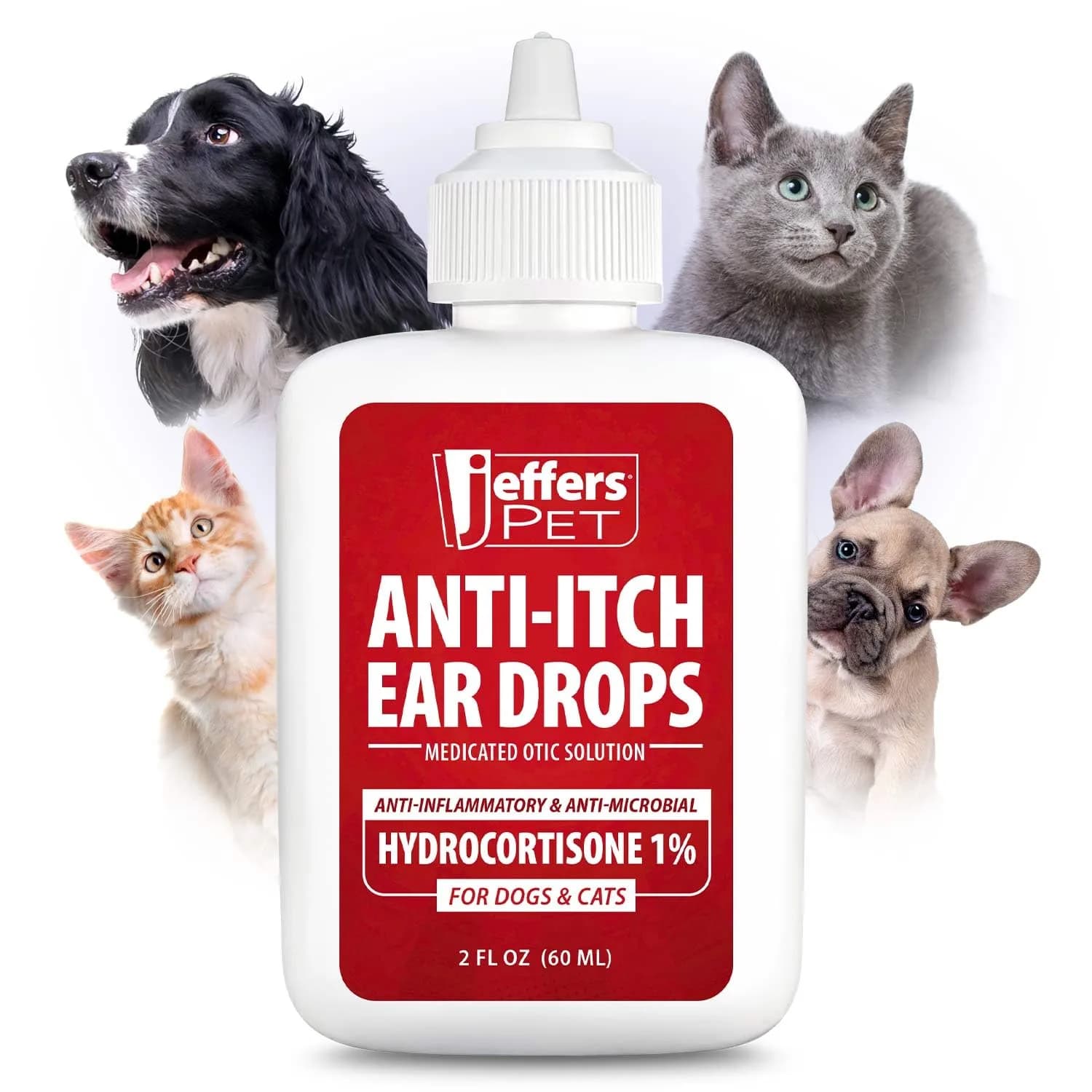 Jeffers Ear Flush for Dogs, Cats & Puppies 8 oz | Gentle Ear Cleaning Solution with Ketoconazole — Ear Drops / 2 fl oz