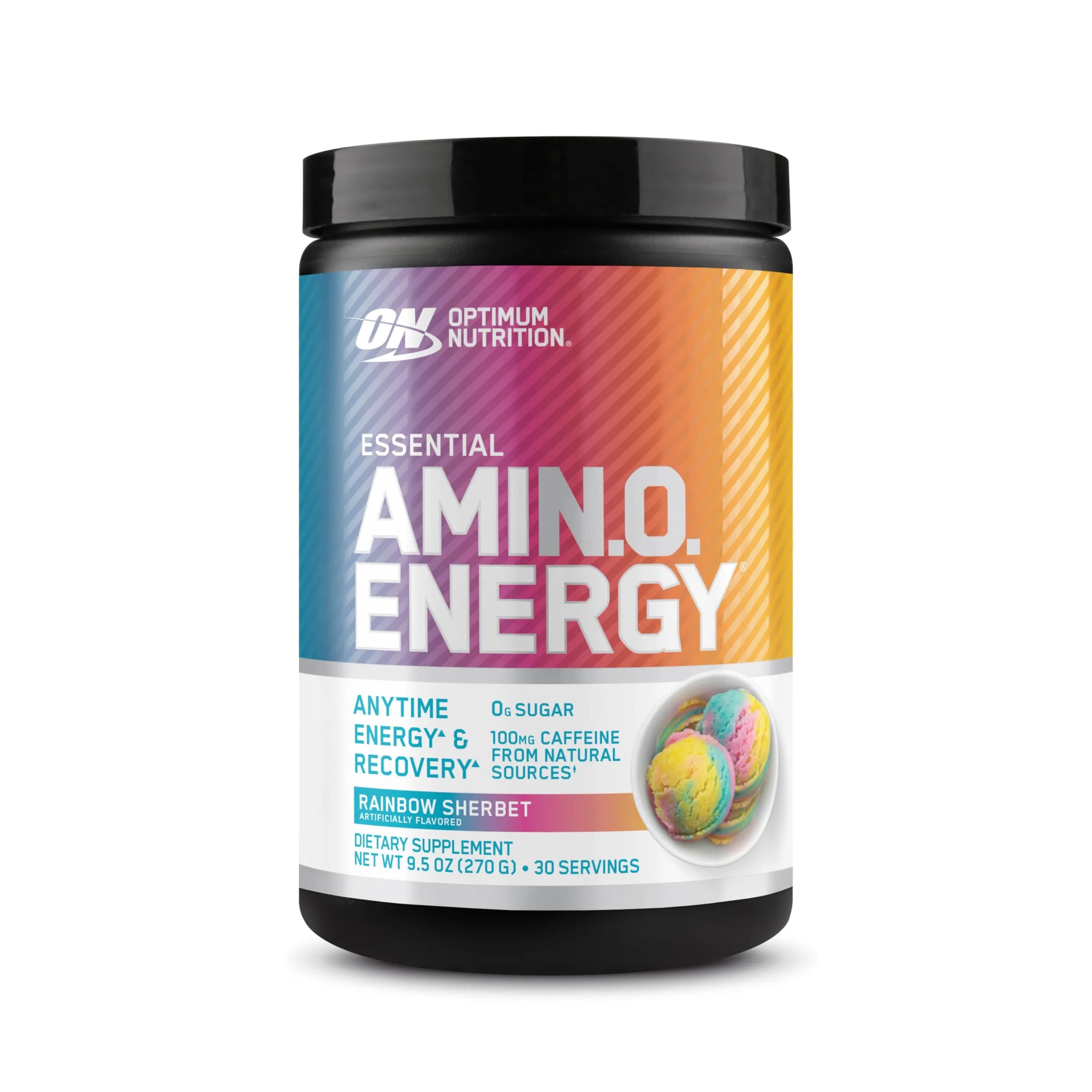 Optimum Nutrition Amino Energy Rainbow Sherbet Pre Workout Powder, 30 Servings | BCAA Amino Acids for Energy & Focus