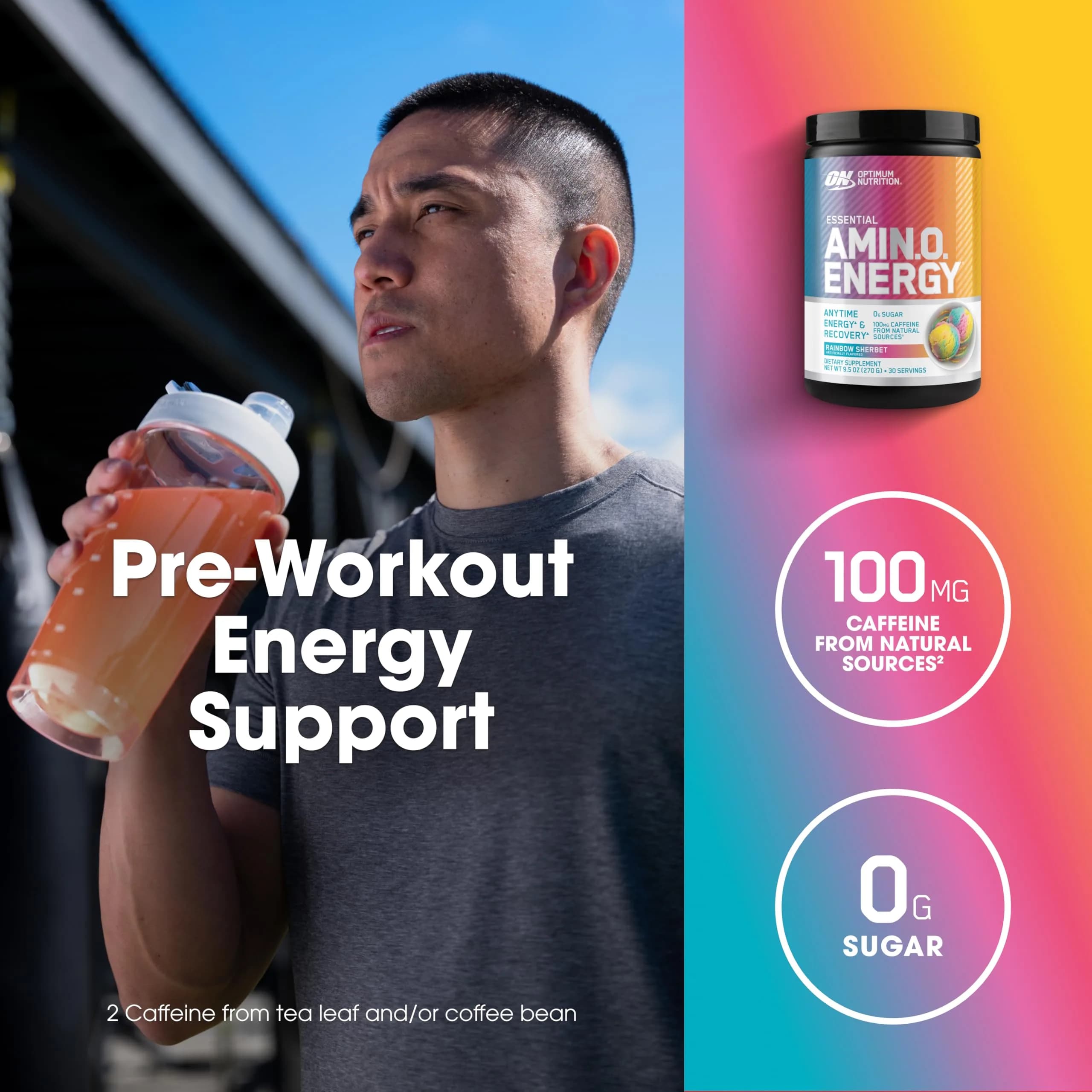 Optimum Nutrition Amino Energy Rainbow Sherbet Pre Workout Powder, 30 Servings | BCAA Amino Acids for Energy & Focus thumbnail 4