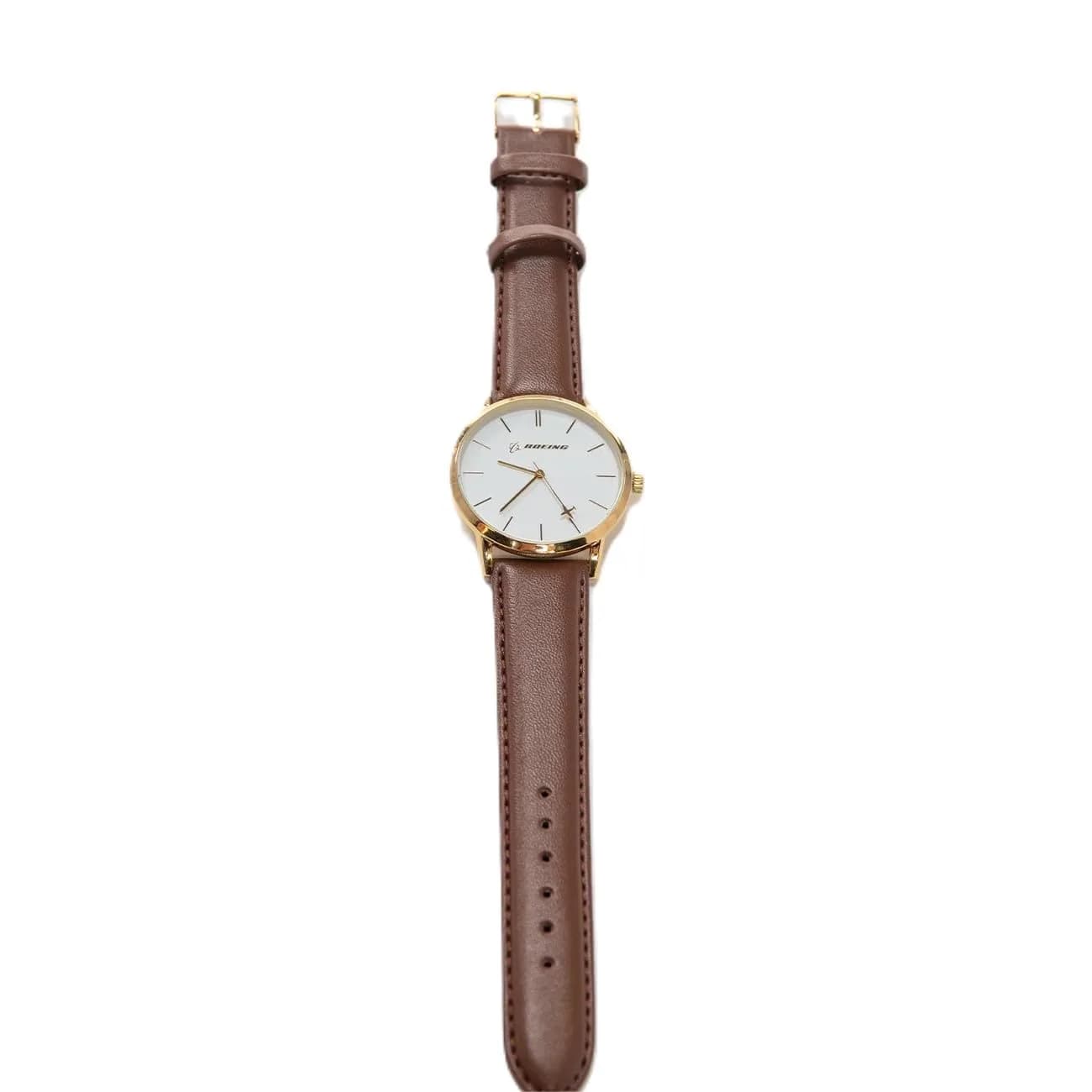 Boeing Men's Rotating Plane Watch (Gold/Brown) | Aerospace-Inspired Timepiece with Genuine Leather Strap
