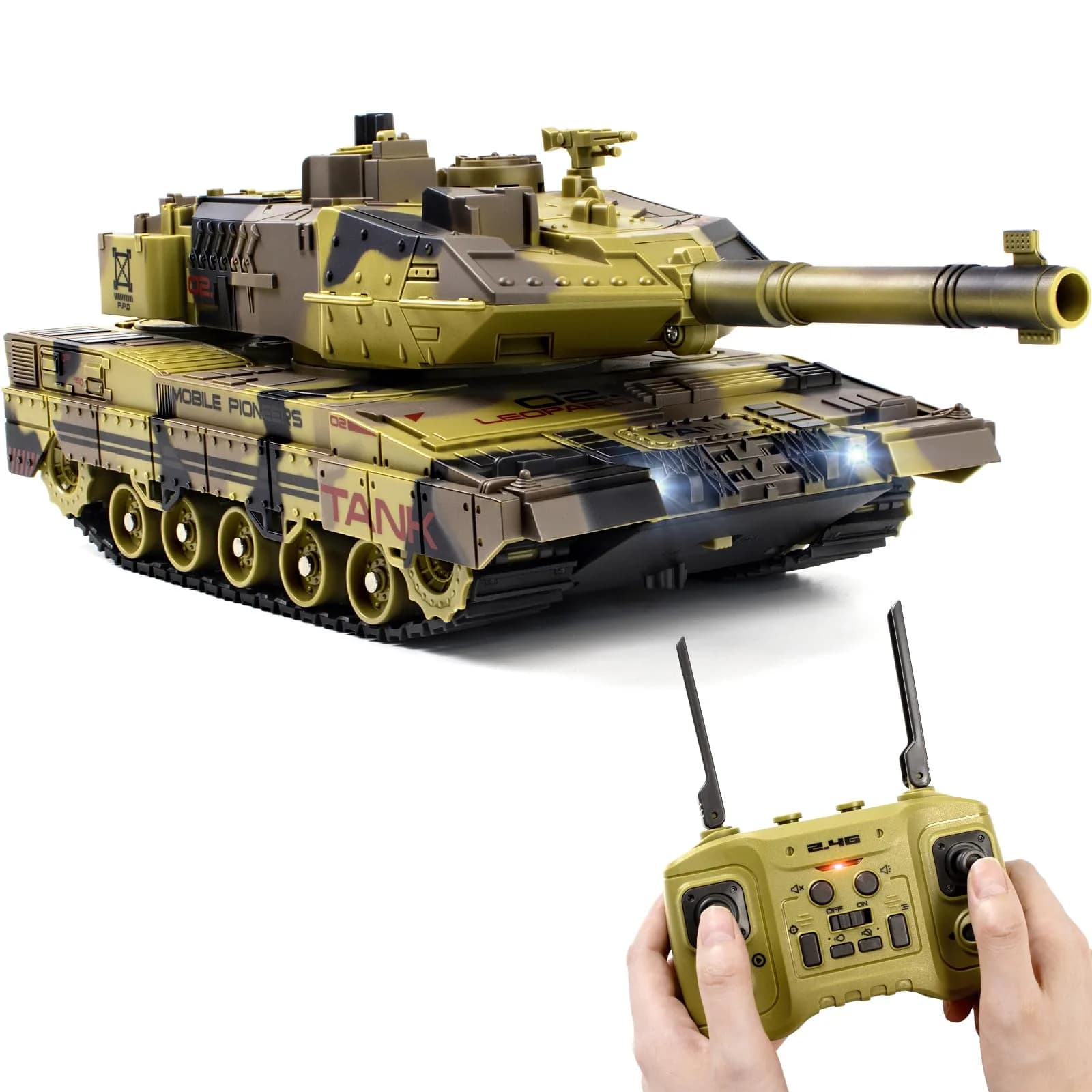 Supdex 1/24 RC Tank - Yellow | Realistic Sound, Smoke & Lights