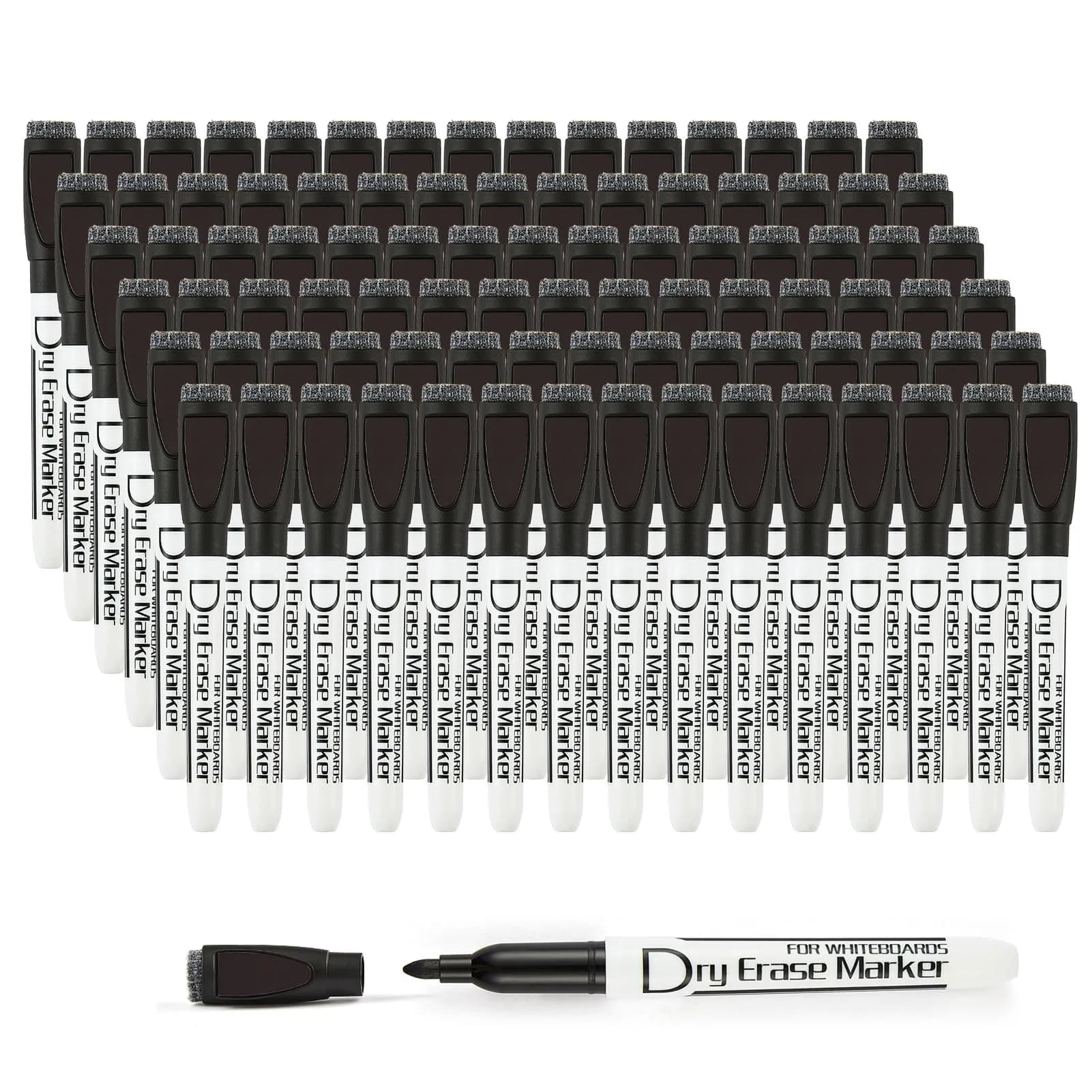 Volcanics Magnetic Dry Erase Markers, Fine Tip, 10 Colors, 12-Pack | Smooth Ink Flow for Students & Office — Black
