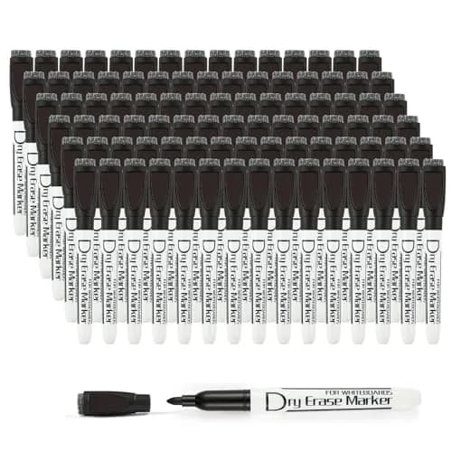 Volcanics Magnetic Dry Erase Markers with Eraser, Black, 90 Pack | Fine Tip, Low Odor, Water-Based Ink thumbnail 1