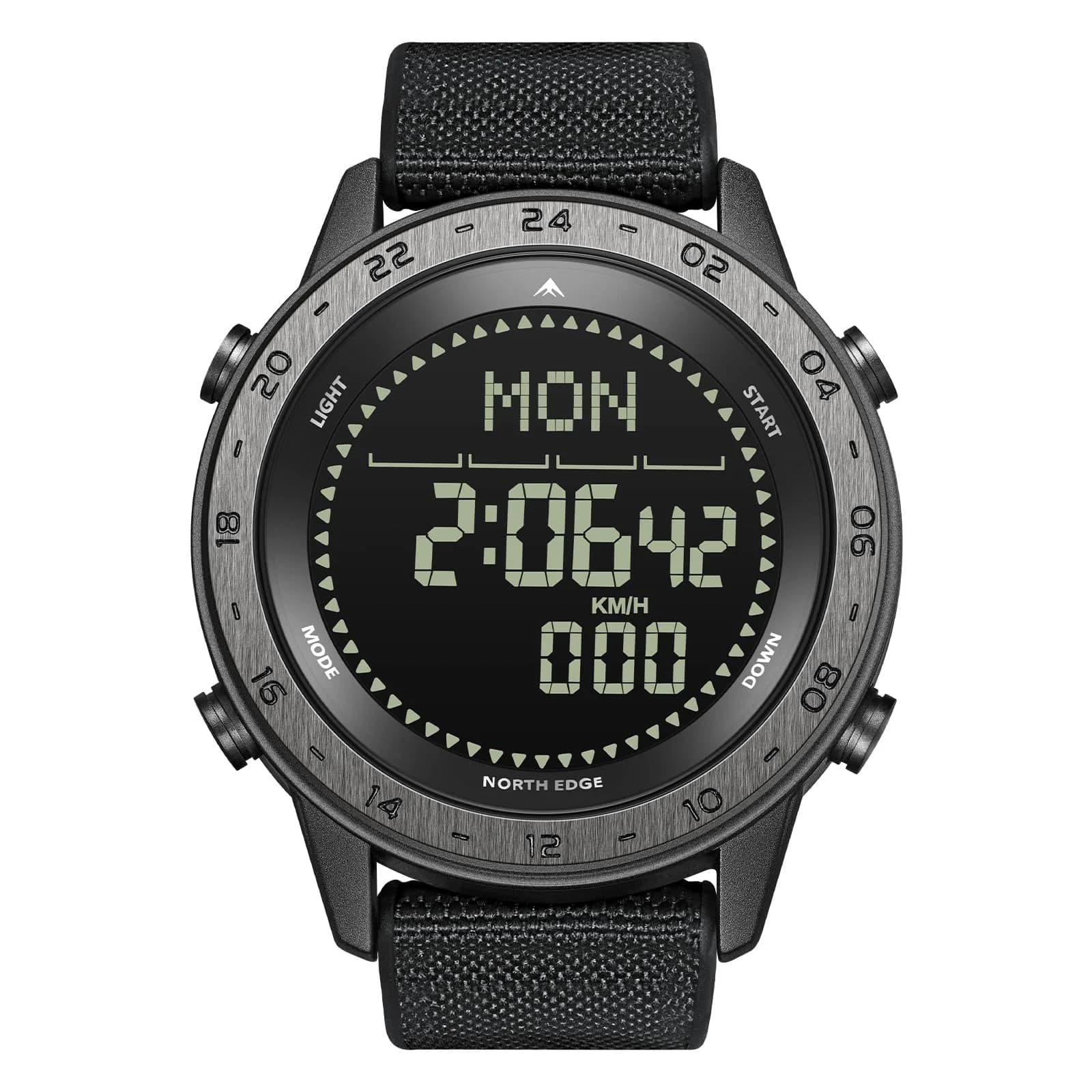 NORTH EDGE TANK3 Men’s Digital Sports Watch, Tactical Military Watch with Compass, Pedometer, Stopwatch, EL Backlight, 50M Water Resistant — Black