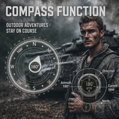 NORTH EDGE TANK3 Men’s Digital Sports Watch, Tactical Military Watch with Compass, Pedometer, Stopwatch, EL Backlight, 50M Water Resistant thumbnail 3
