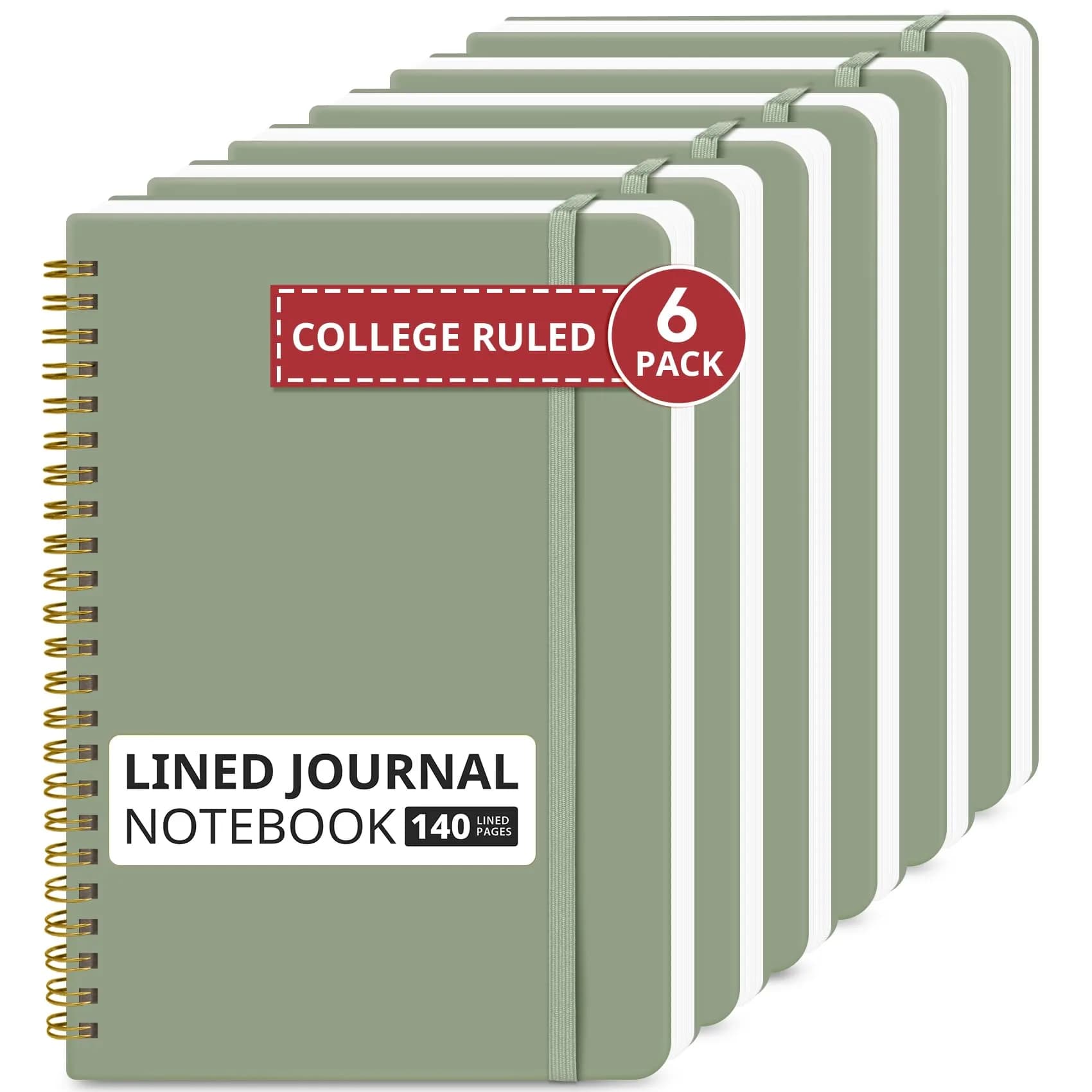 Taja 6 Pack Lined Notebooks A5 (5.7" x 7.9") | Hardcover Spiral Journals for Office Work, 140 Pages — B-Green / A