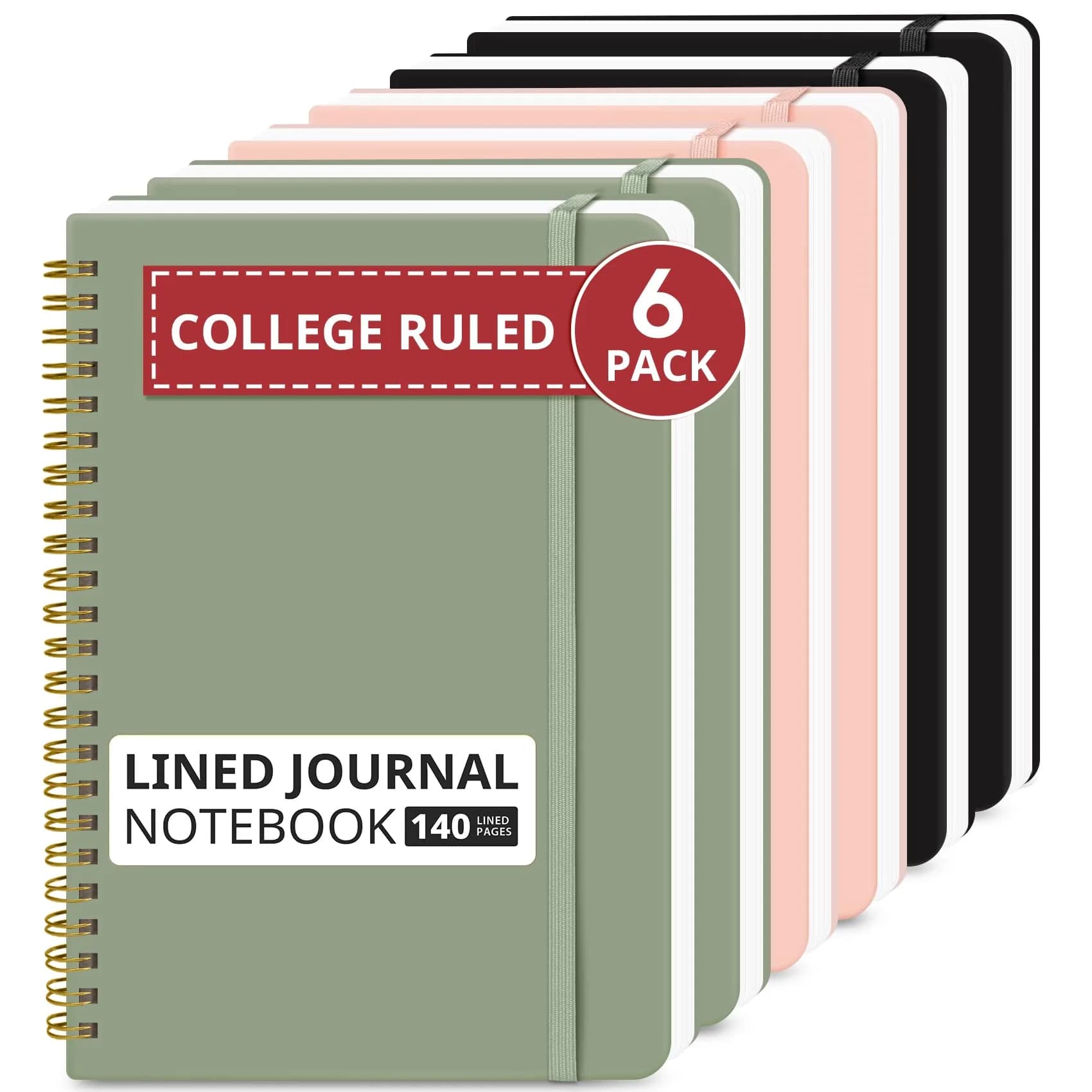 Taja 6 Pack Lined Notebooks A5 (5.7" x 7.9") | Hardcover Spiral Journals for Office Work, 140 Pages — D-3 Multi / A