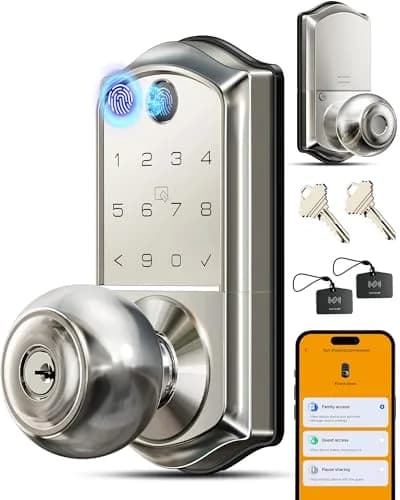 Veise VE018 Smart Door Knob Handle Lock Satin Nickel | Keyless Entry with App Control & Fingerprint Unlock thumbnail 1