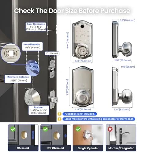 Veise VE018 Smart Door Knob Handle Lock Satin Nickel | Keyless Entry with App Control & Fingerprint Unlock thumbnail 6
