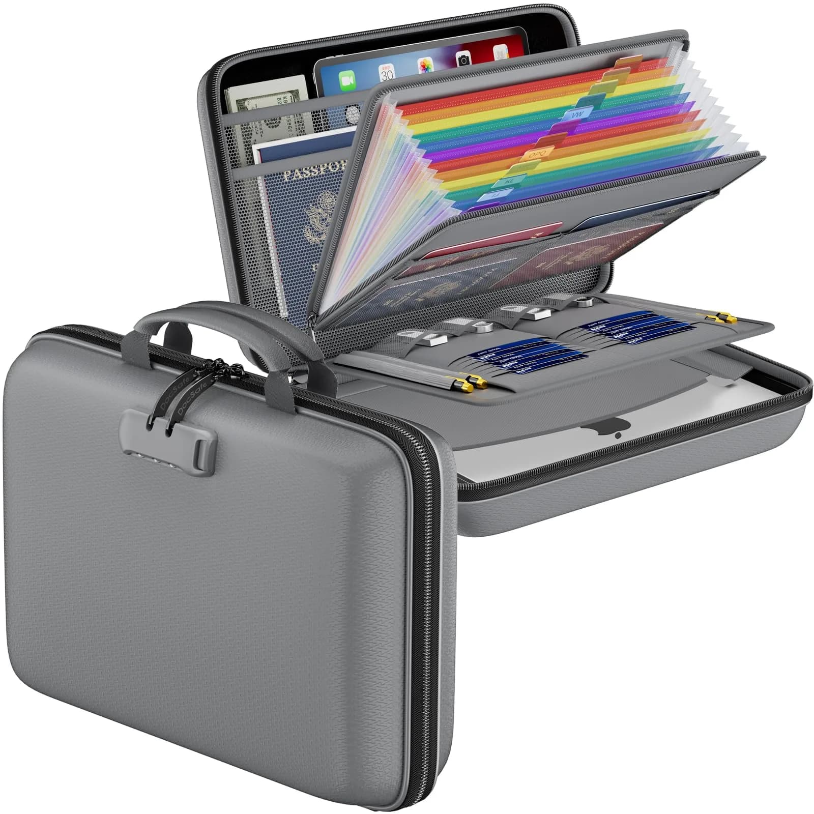 DocSafe Fireproof Document Box with Lock & 13 Pockets, 38.1cm x 29.2cm x 7.6cm (15.5" x 11.5" x 3") | Fire & Water Resistant Hard-Shell Organizer