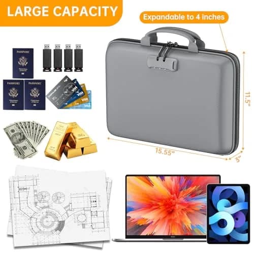 DocSafe Fireproof Document Box with Lock & 13 Pockets, 38.1cm x 29.2cm x 7.6cm (15.5" x 11.5" x 3") | Fire & Water Resistant Hard-Shell Organizer thumbnail 4