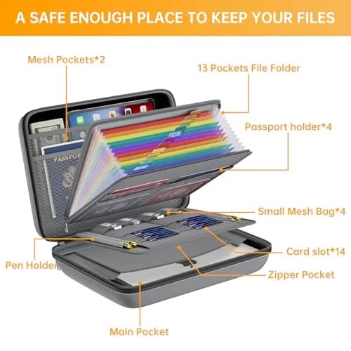 DocSafe Fireproof Document Box with Lock & 13 Pockets, 38.1cm x 29.2cm x 7.6cm (15.5" x 11.5" x 3") | Fire & Water Resistant Hard-Shell Organizer thumbnail 8