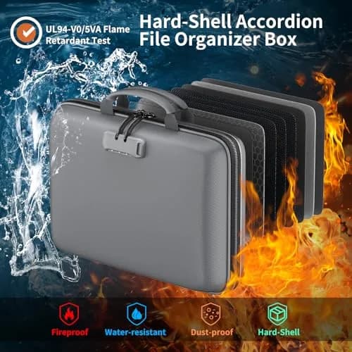 DocSafe Fireproof Document Box with Lock & 13 Pockets, 38.1cm x 29.2cm x 7.6cm (15.5" x 11.5" x 3") | Fire & Water Resistant Hard-Shell Organizer thumbnail 2