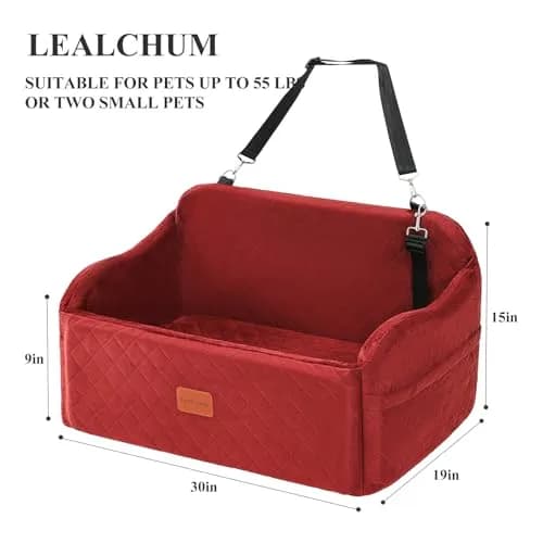 Lealchum Dog Car Seat for Medium & Large Dogs | Washable, Removable & Safe (Red, Large) thumbnail 2
