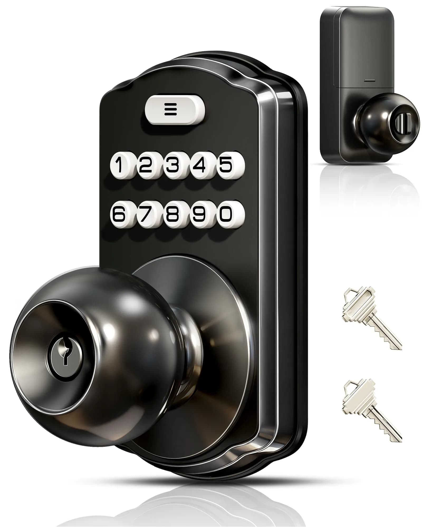 Veise KS03 Keypad Door Knob | Keyless Entry Lock with Handle, Satin Nickel, US Standard — Matte Black