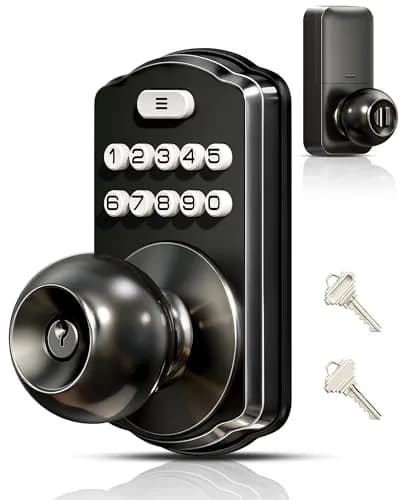 Veise KS03 Keypad Door Knob with Handle | Keyless Entry Lock, Matte Black, 20 User Codes, Auto-Lock, Waterproof thumbnail 1