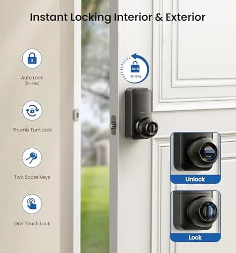 Veise KS03 Keypad Door Knob with Handle | Keyless Entry Lock, Matte Black, 20 User Codes, Auto-Lock, Waterproof thumbnail 4