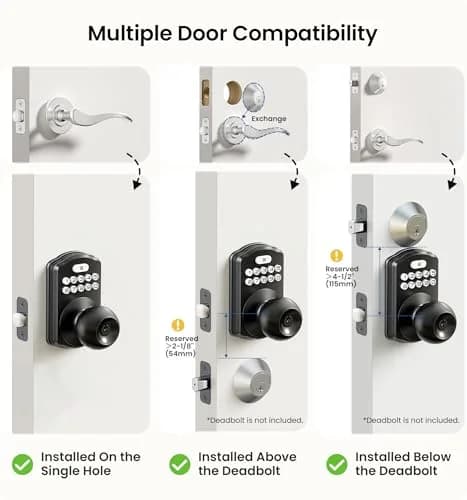 Veise KS03 Keypad Door Knob with Handle | Keyless Entry Lock, Matte Black, 20 User Codes, Auto-Lock, Waterproof thumbnail 7