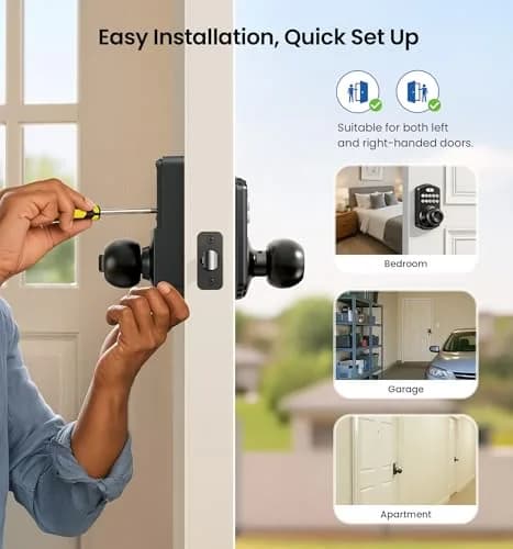 Veise KS03 Keypad Door Knob with Handle | Keyless Entry Lock, Matte Black, 20 User Codes, Auto-Lock, Waterproof thumbnail 9