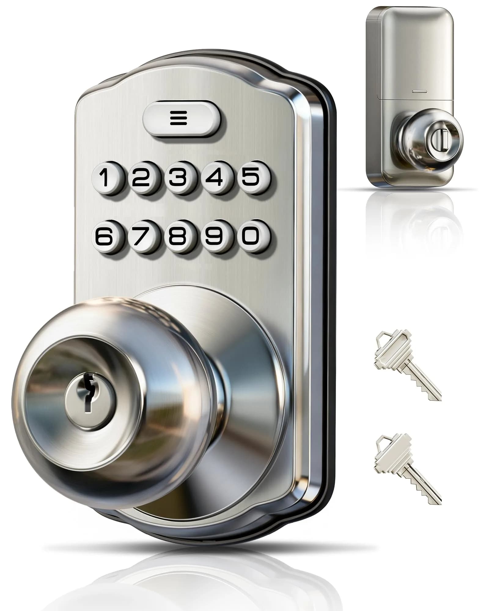 Veise KS03 Keypad Door Knob | Keyless Entry Lock with Handle, Satin Nickel, US Standard - main product image