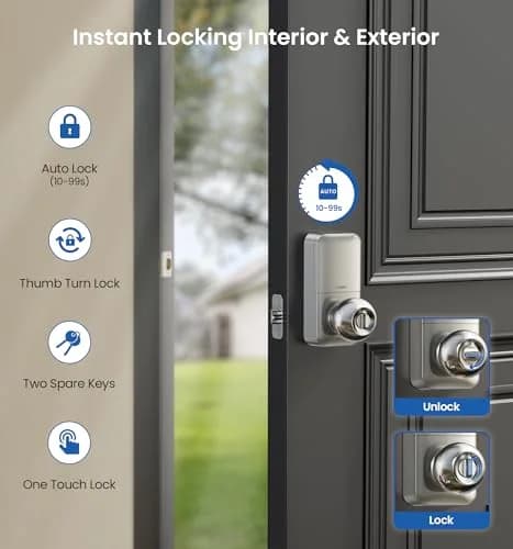 Veise KS03 Keypad Door Knob | Keyless Entry Lock with Handle, Satin Nickel, US Standard thumbnail 4