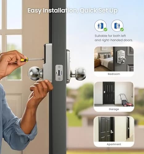 Veise KS03 Keypad Door Knob | Keyless Entry Lock with Handle, Satin Nickel, US Standard thumbnail 9