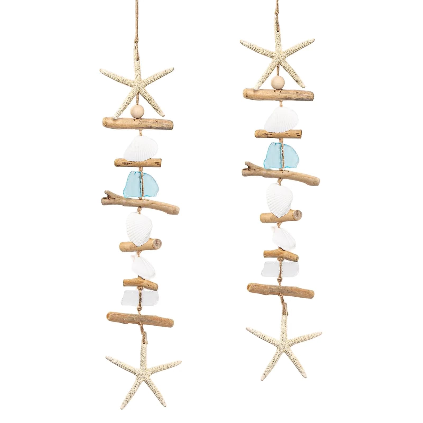 JQAQJU 2PCS Wooden Driftwood Wall Decor with Starfish, Coastal Wall Art 49.8cm (19.7 inches)